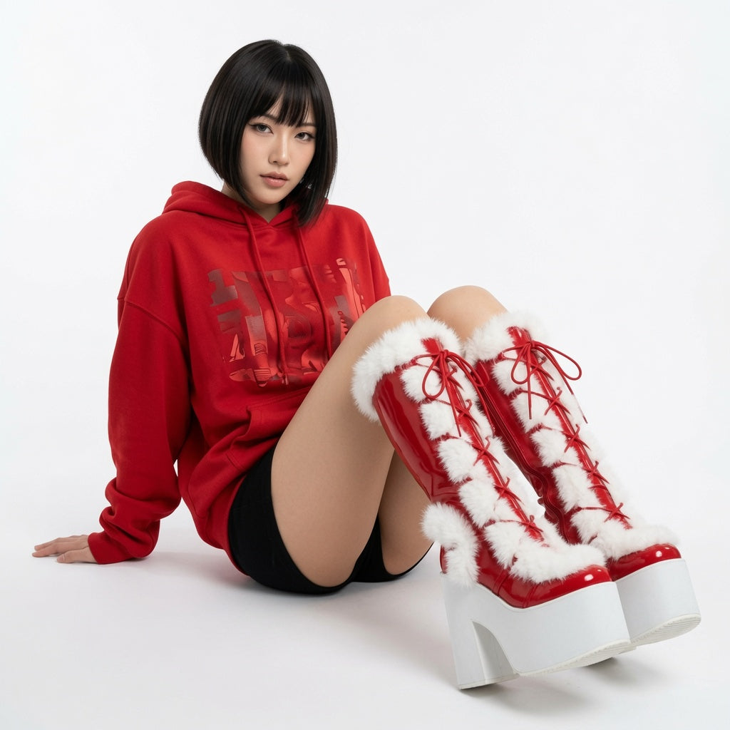 High Heeled Platform Thick Soled Snow Boots Fur Boots