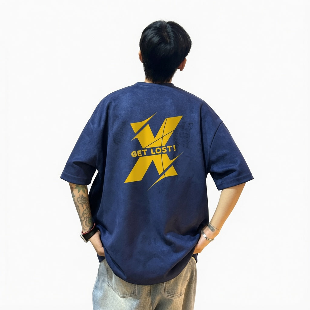 Oversized American Retro Streetwear T-Shirt Navy Blue