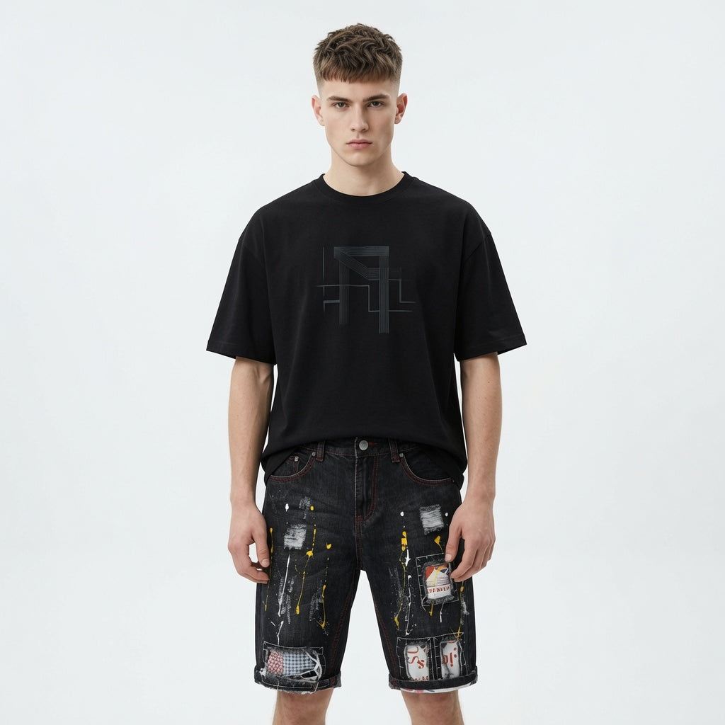 European And American Street Trend Distressed Patch Denim Shorts
