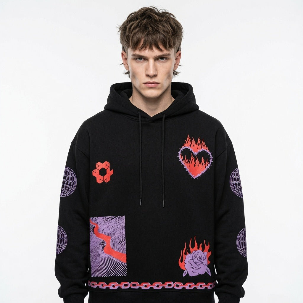 Niche Flame Print Hoodie