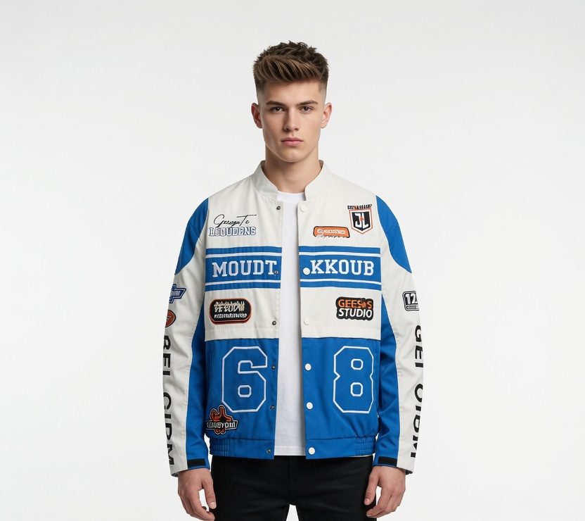 Color Contrast Patchwork Motorcycle Racing Suit Jacket Men