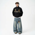 Streetwear Navy Blue Cropped Baseball Jacket