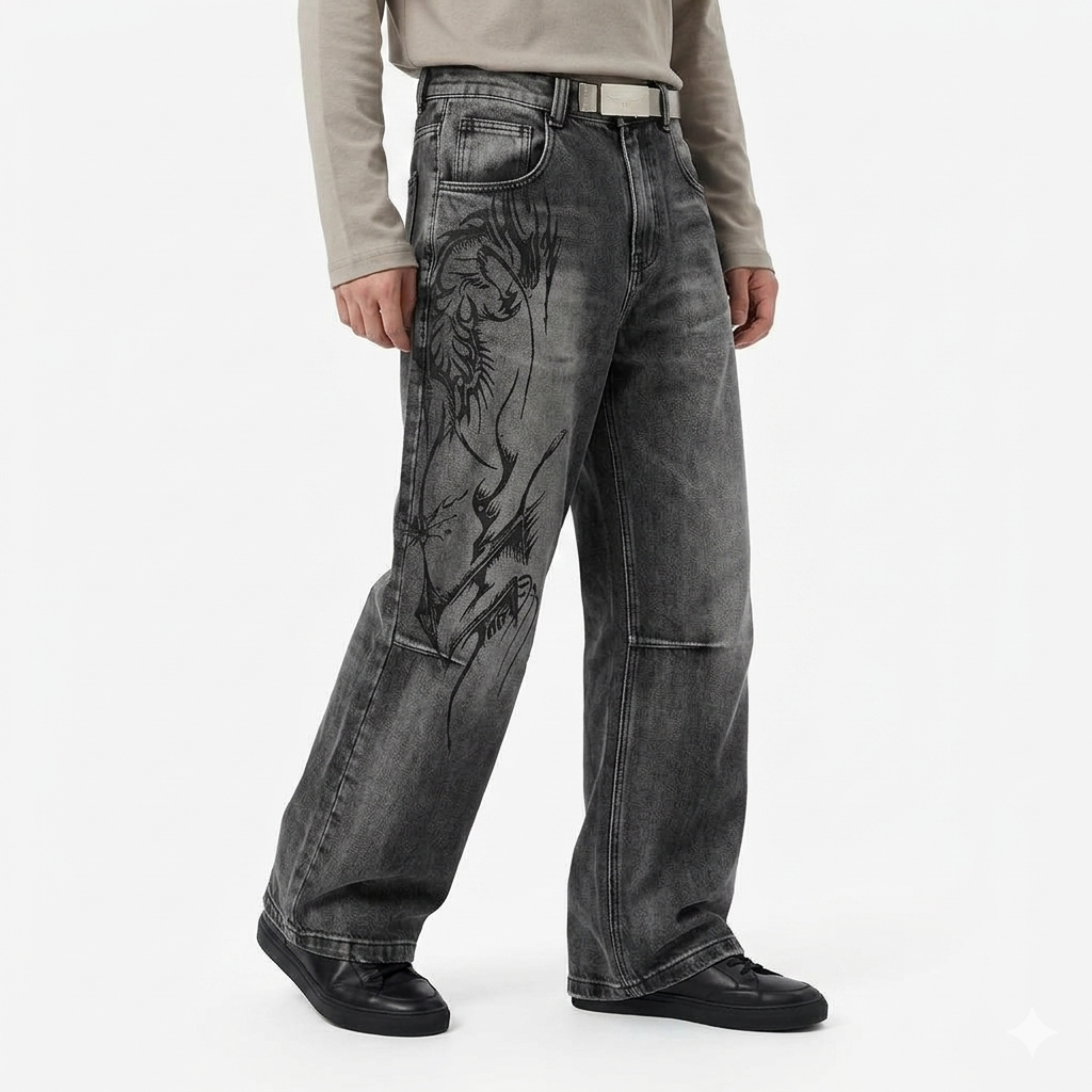 Retro Worn Looking Washed-out Hip Hop Loose Wide Leg Jeans Trendy Cool Jeans