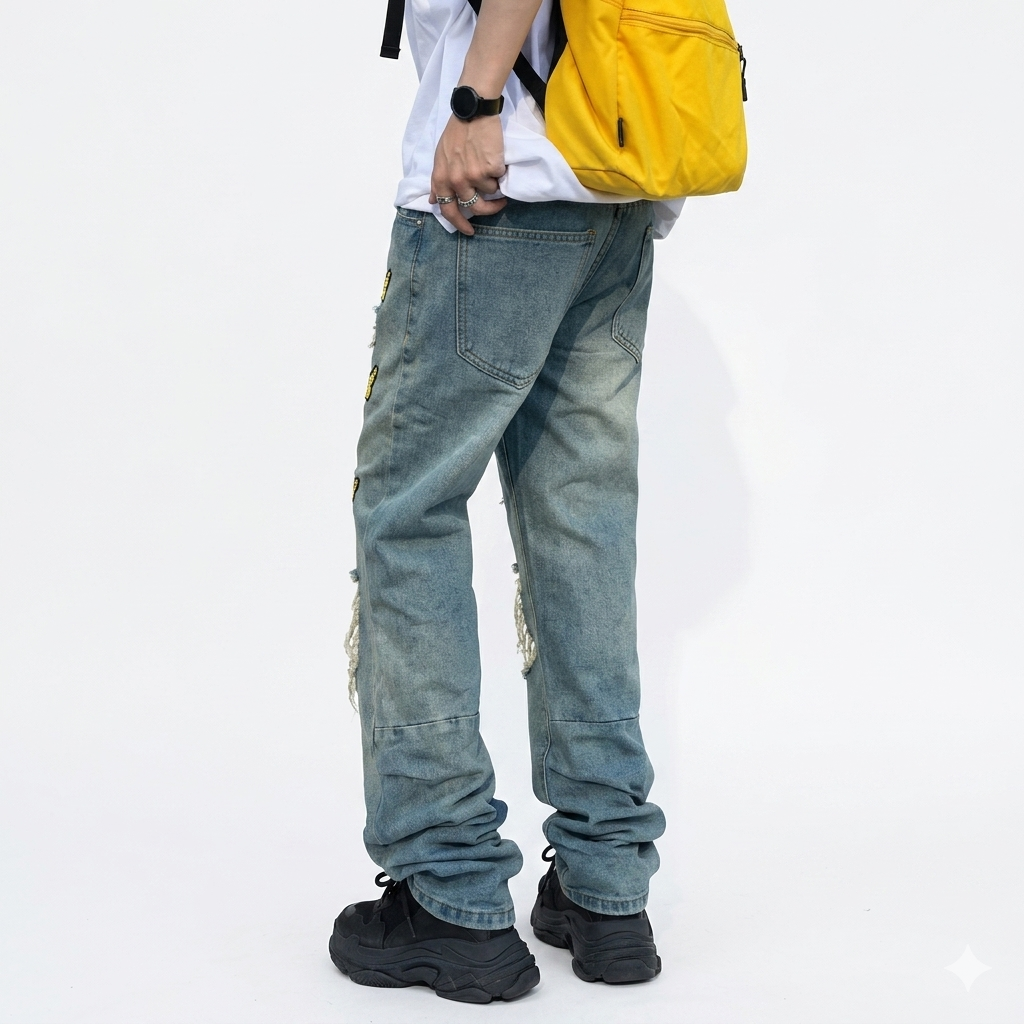 Butterfly Embroidered Torn Jeans For Men