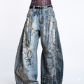 Plus Size Street Men's Random Needle Embroidery Stain Jeans