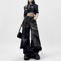 High Street Distressed Cargo Jeans Wide Leg Trousers