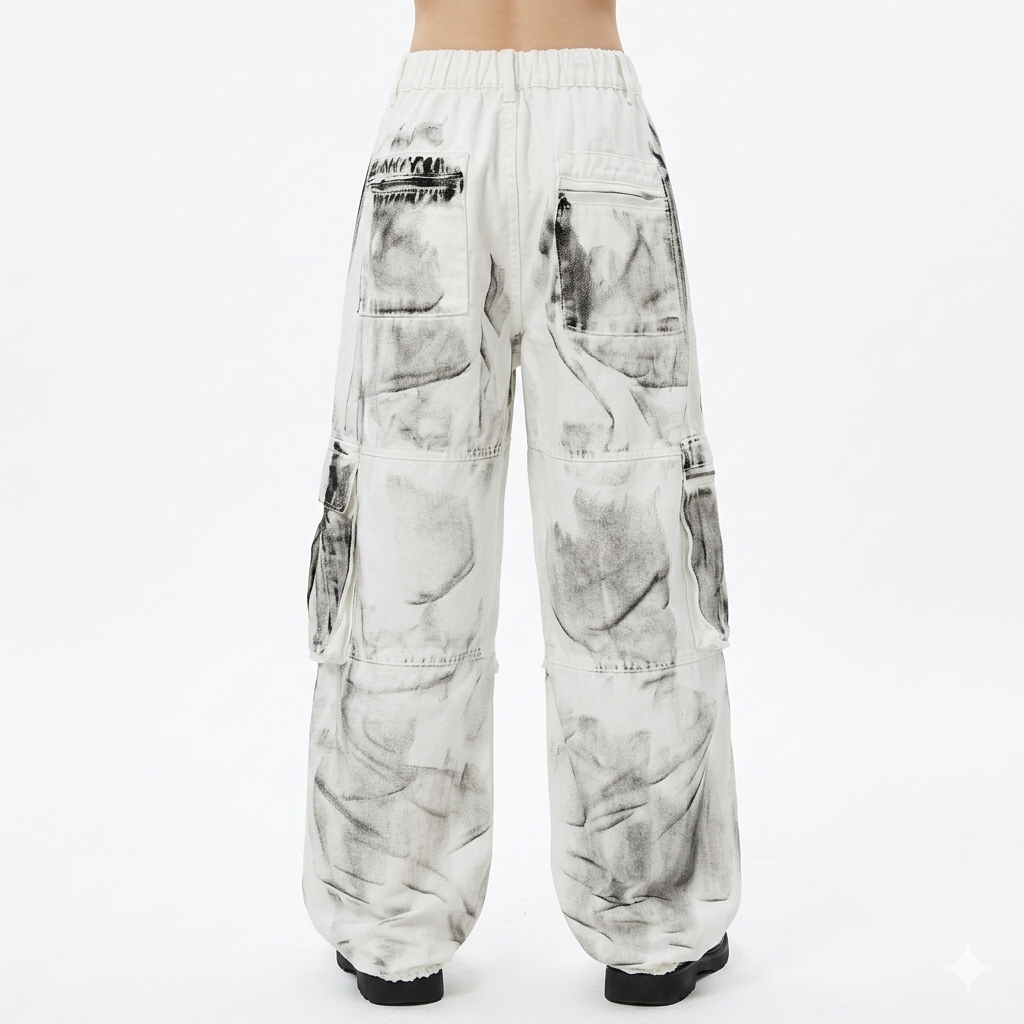 American High Street Distressed Color Cargo Jeans