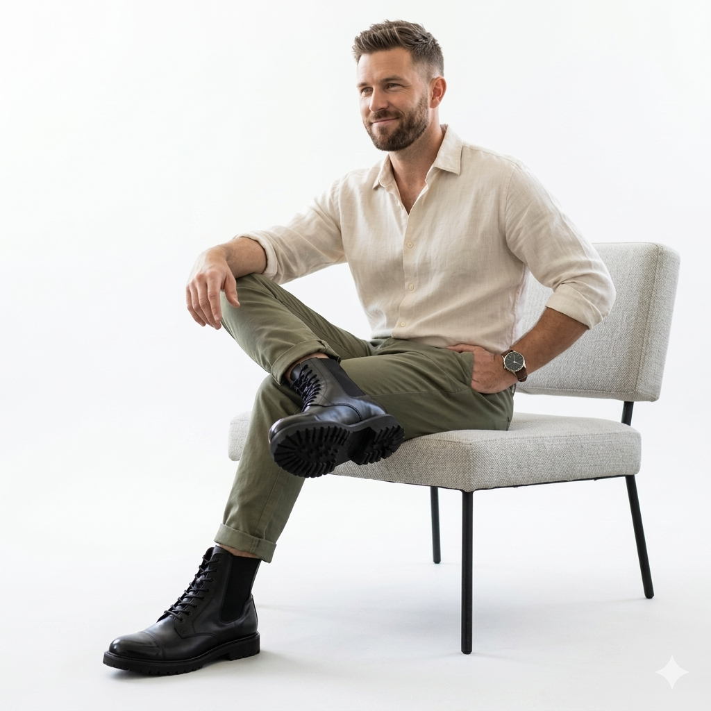 Vintage leather overalls desert boots