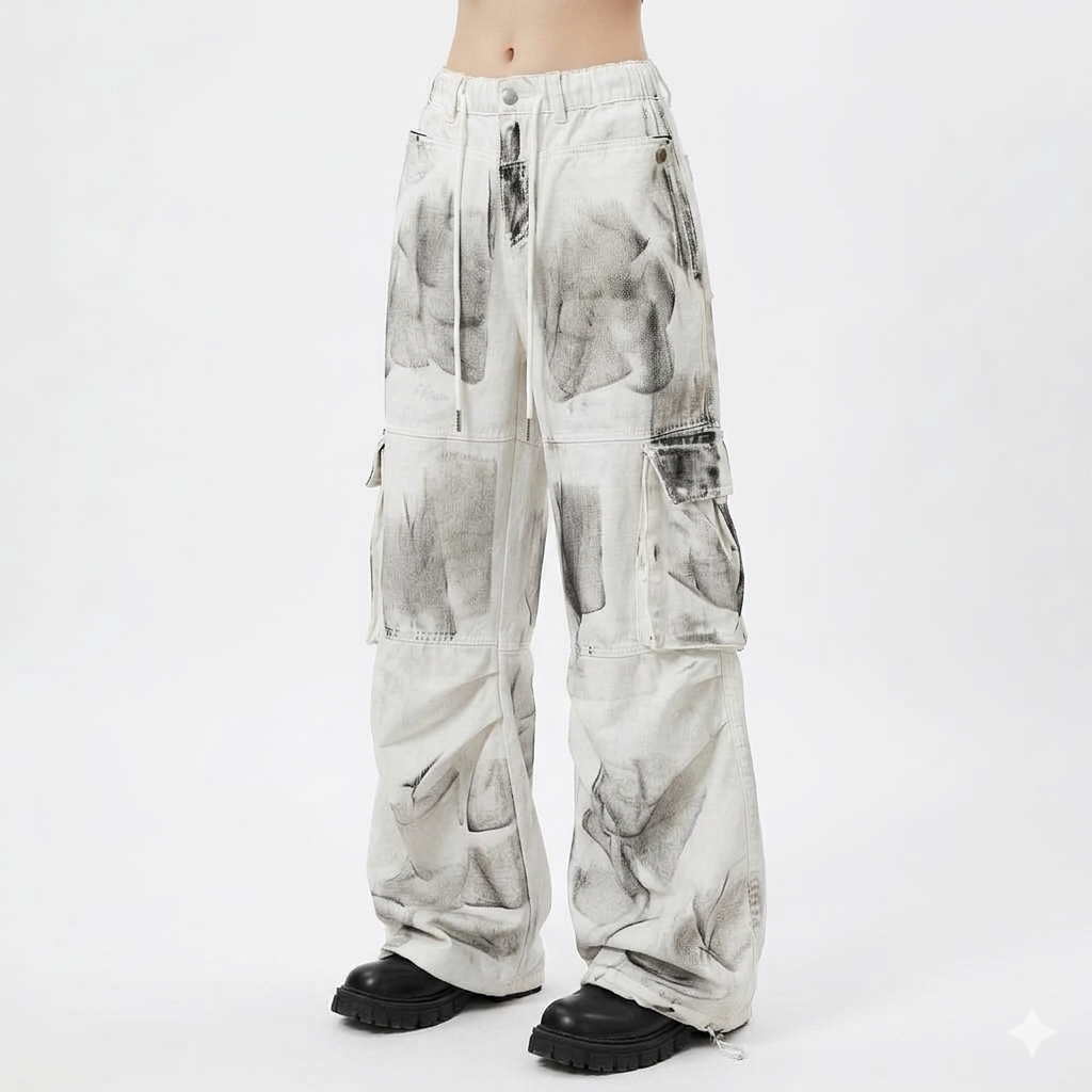 American High Street Distressed Color Cargo Jeans