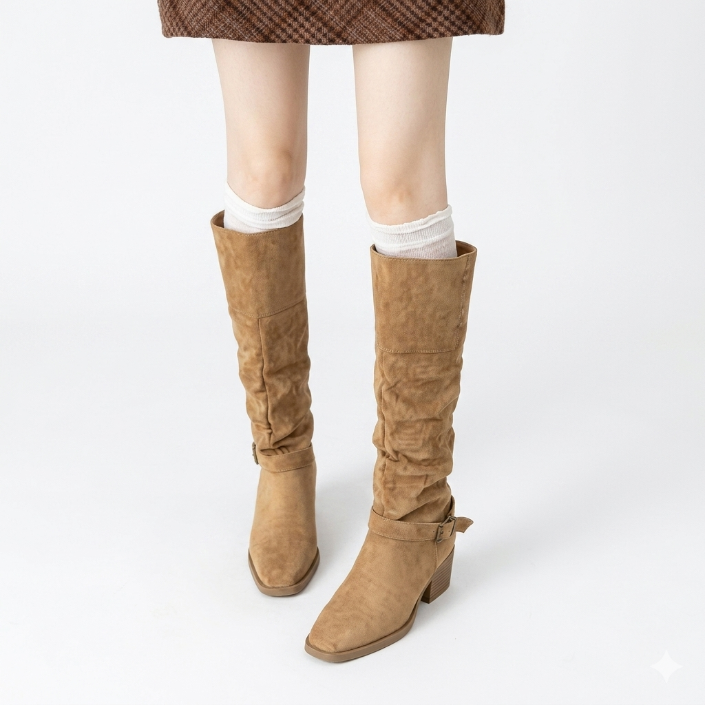 Chunky Heel Wrinkled Stacked Ankle Martin Boots