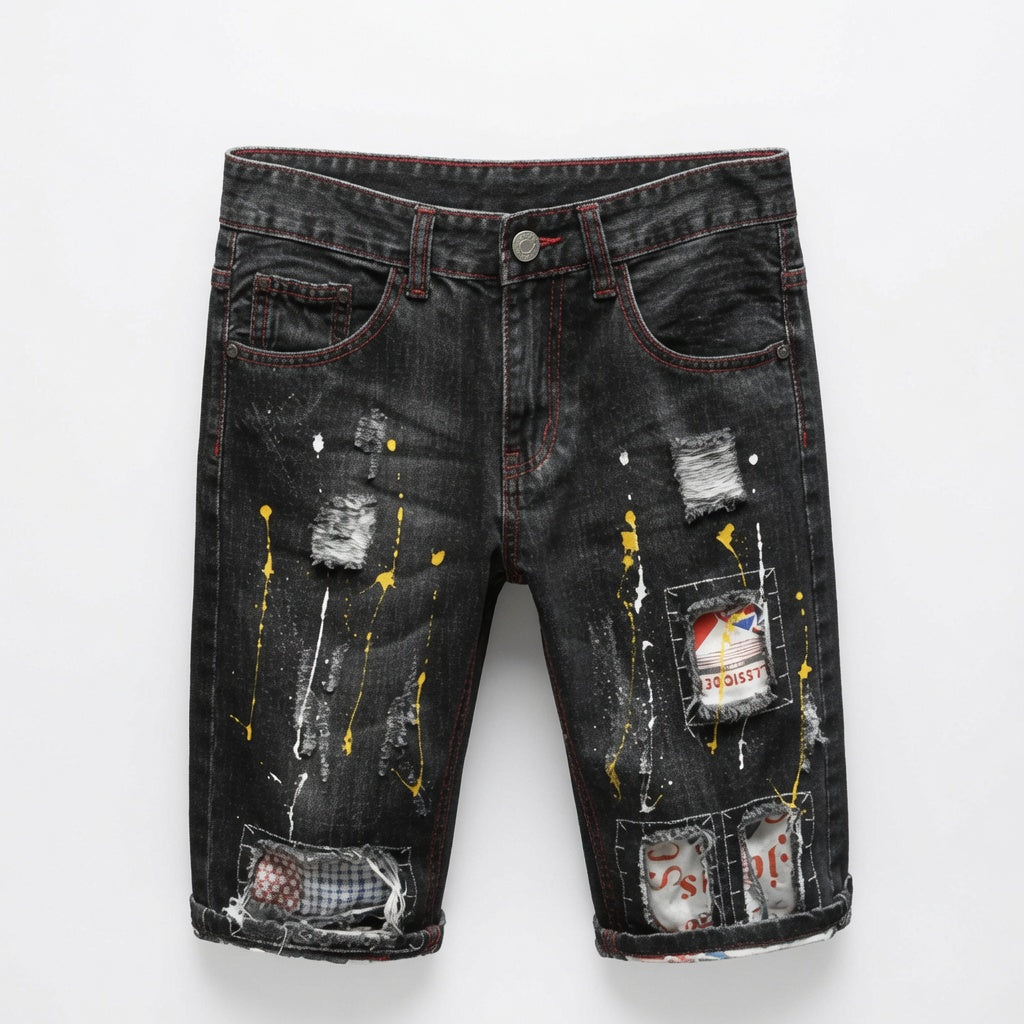European And American Street Trend Distressed Patch Denim Shorts