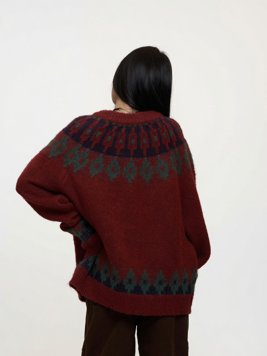 Jacquard Pullover Sweater Loose Sweater Coat