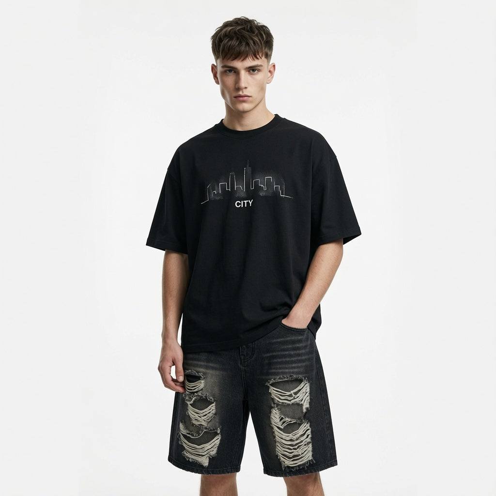 American Street Hip Hop Ripped Denim Shorts